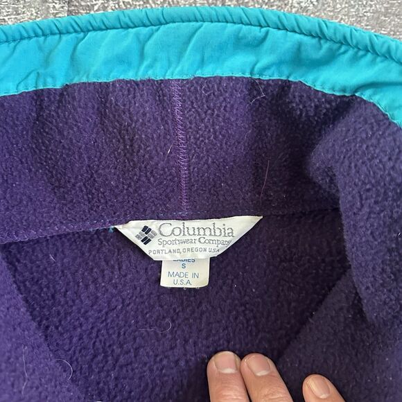Women's Vintage 90's Columbia USA Purple Blue Fleece Zip Up Bomber Jacket Sz S - Picture 2 of 4